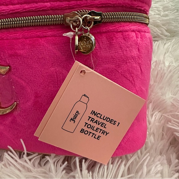 Juicy Couture Hot Pink Velour Travel Cosmetic Bag + 1 Travel Bottle - Picture 3 of 6